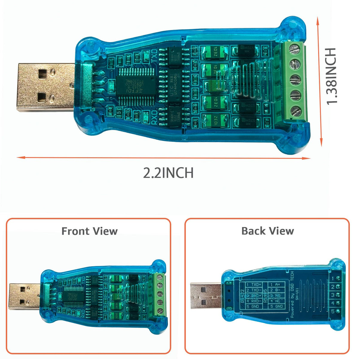 DSD TECH SH-U11 USB to RS485 RS422 Converter with FTDI FT232R Chip Work for Modbus