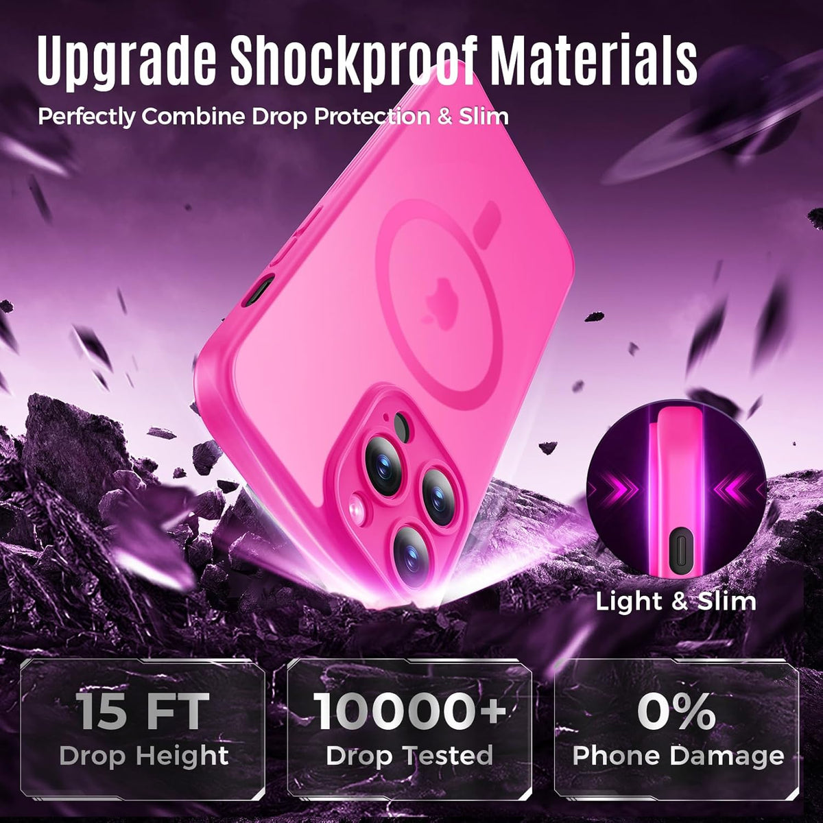 Designed for iPhone 12 Pro Max Case, Compatible with MagSafe, with Privacy Screen Protectors X2, [Camera Protection] [15FT Military Drop Protection] Shockproof Phone Case, 6.7", Hot Pink