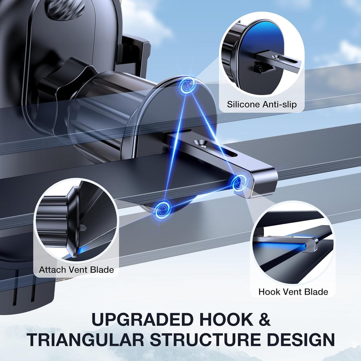 Miracase Phone Holders for Your Car with Metal Hook Clip, Air Vent Cell Phone Stand Car Mount, Universal Automobile Cradle Fit for iPhone Android and All Smartphones, Dark Grey