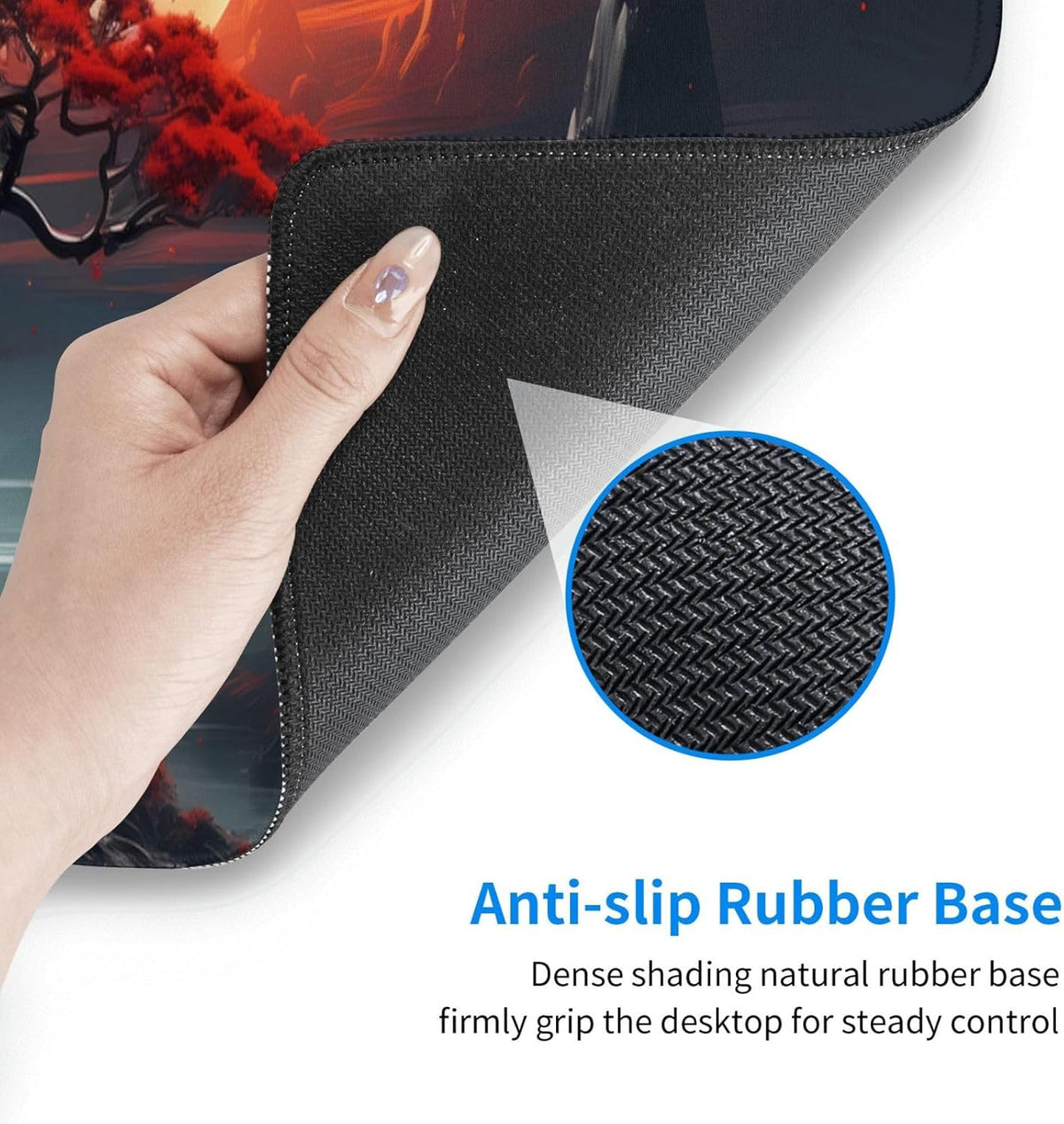 Darkness Red Moon Desk Mat Japanese Mouse Pad, Large Japanese Desk Mat, XL Anime Gaming Keyboard Mat, Non-Slip Rubber Base, Big Extended Desk Protector for Home Office, 31.5”x11.8”