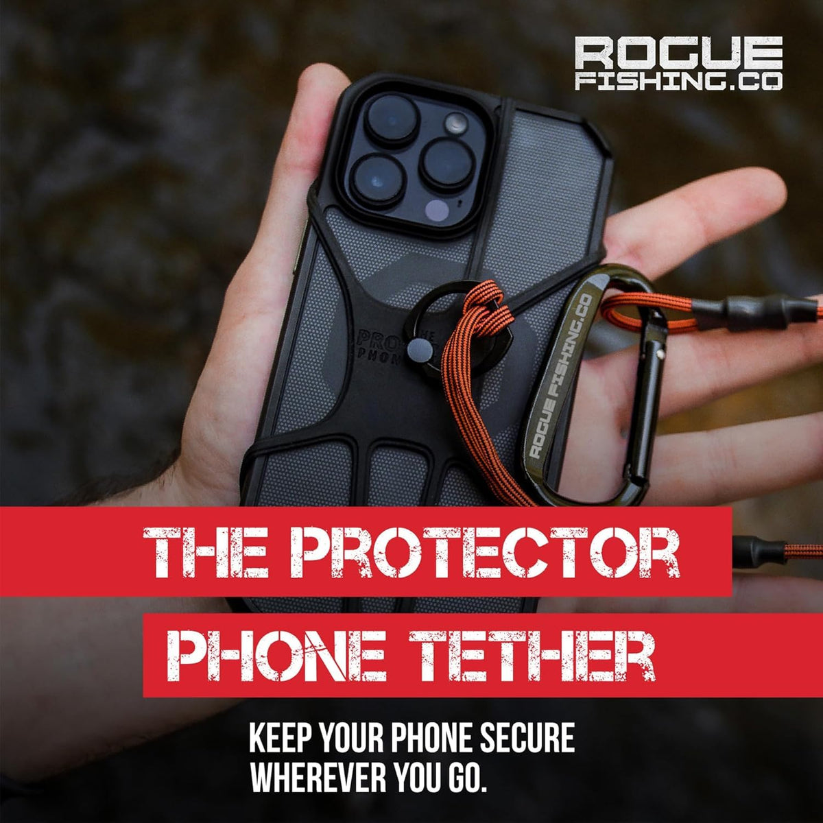Rogue Fishing The Protector Phone Tether - Retractable Phone Leash for Kayak, Skiing & Hiking - Phone Security Strap Anti Theft - Anti Pickpocket