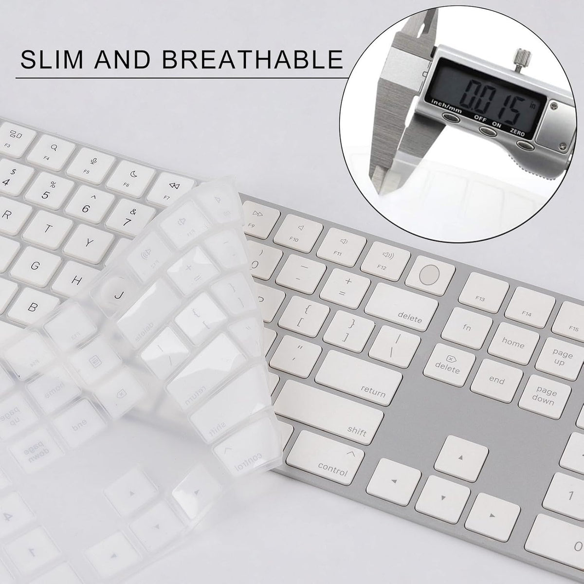 Allinside White Keyboard Cover for 2024 Mac Magic Keyboard with Touch ID and Numeric Keypad A3119 US Layout