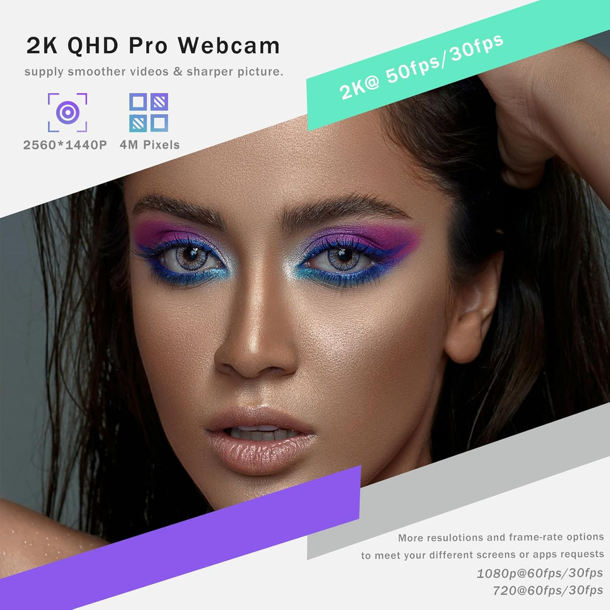 2K Webcam for PC, Plug and Play USB C Webcam with Dual Microphones,Ring Light,Fill RGB Light & Cover,Autofocus,65°FOV,1080P@60FPS, PC Web Camera for Desktop Computer Laptop Mac Zoom Streaming