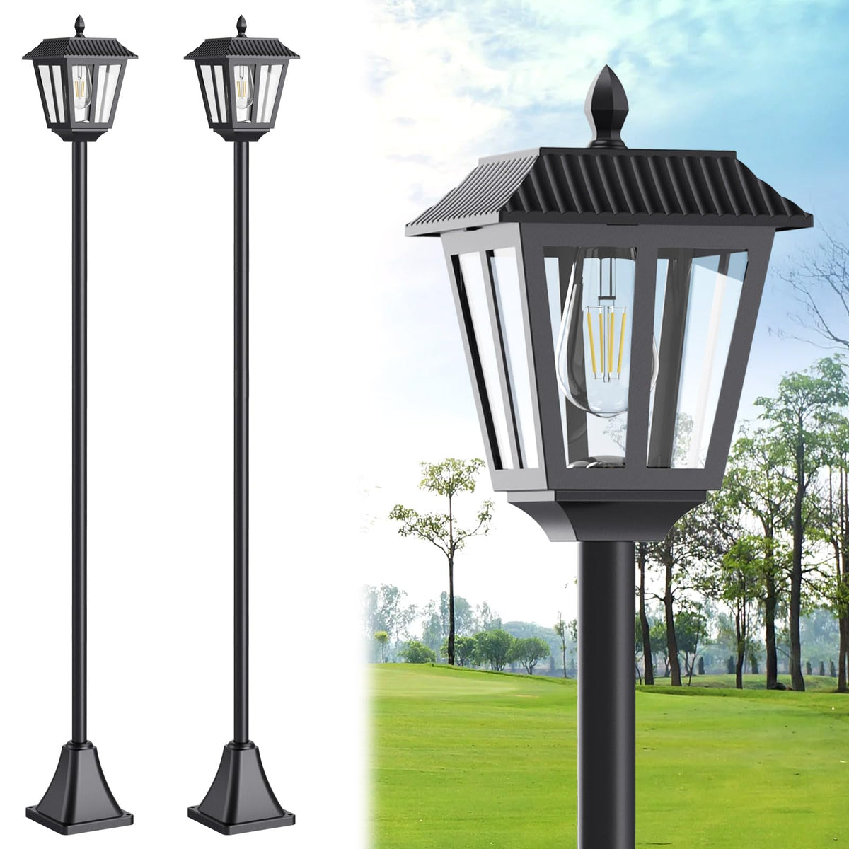 68" Solar Lamp Post Light Outdoor - 3000K Warm White, IP45 Waterproof Post Solar Lights Outdoor, Pole Lights Decorative Lamp for Yard Garden Patio