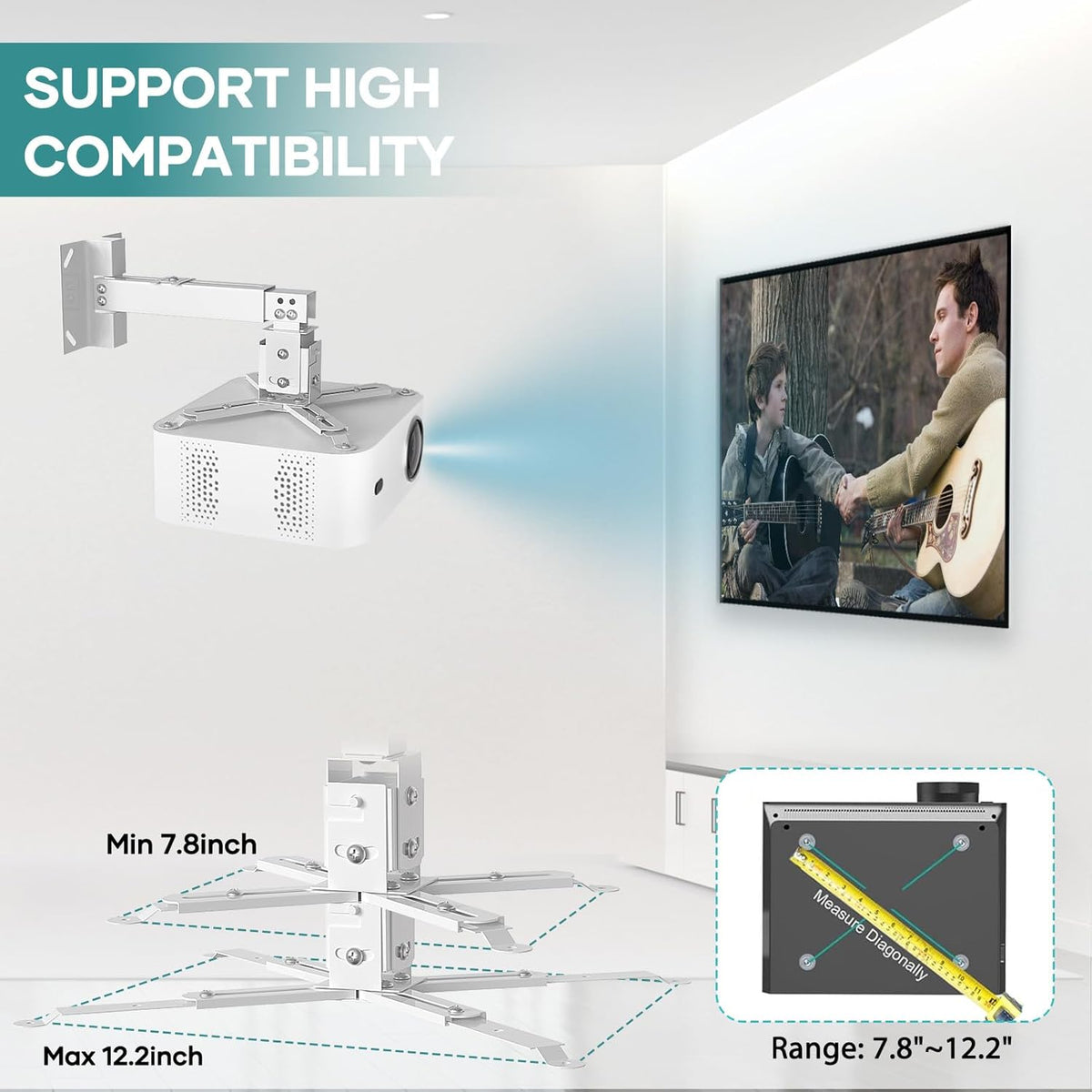 HISUNSING 3-in-1 44lb, Projector Ceiling Mount with Extension Pole, Wall Projector Mount Height Adjustable, Bracket