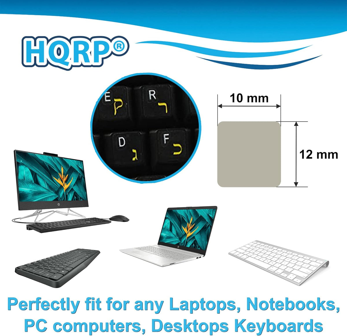 HQRP Hebrew Keyboard Stickers Red Letters on Transparent Background for All Mac, PC Desktops & Laptops with Red