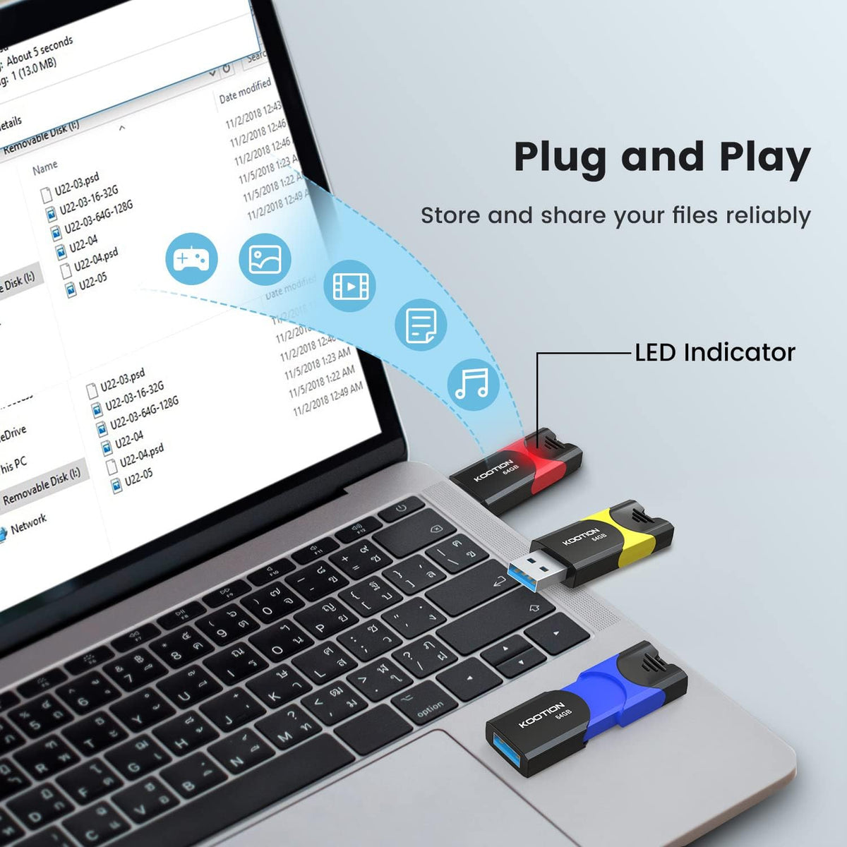 64GB USB 3.0 Flash Drive 10 Pack KOOTION USB 3.0 Thumb Drive Retractable 64G Zip Drive Ultra High Speed USB Stick Jump Drive Rugged Memory Stick with LED Indicator for Data Storage and Transfer