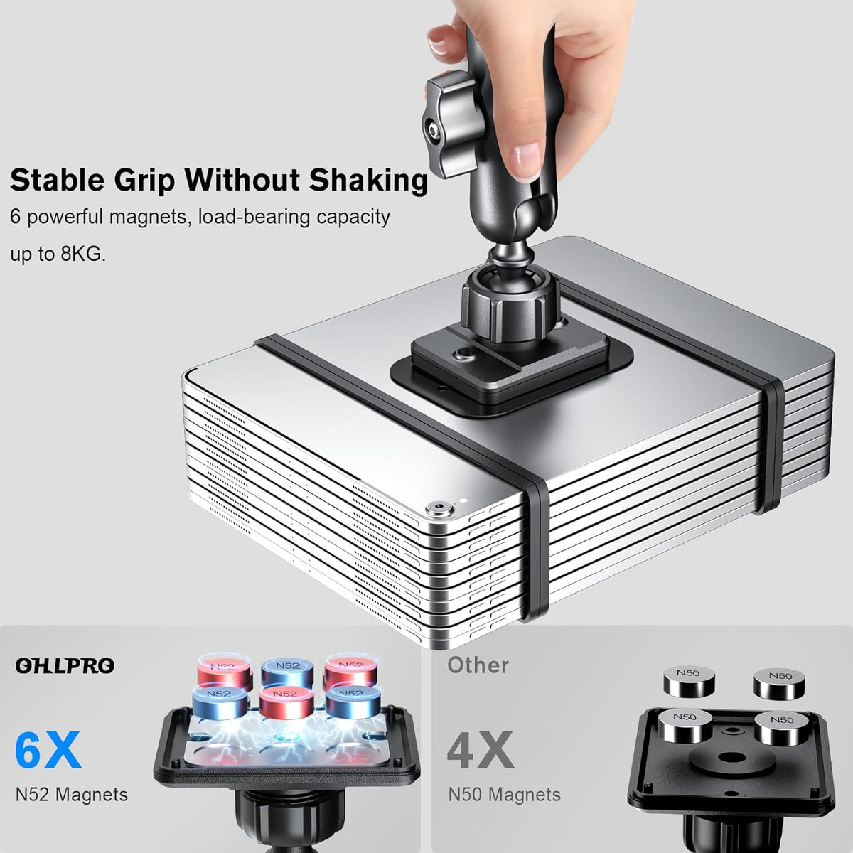 OHLPRO Magnetic Tablet Car Mount Holder, 360°Rotatable Drill Base iPad Wall Mount, Strong Magnet Tablet and iPad, Galaxy, Kindle, Fire HD, Truck, Car, Desk, Boat