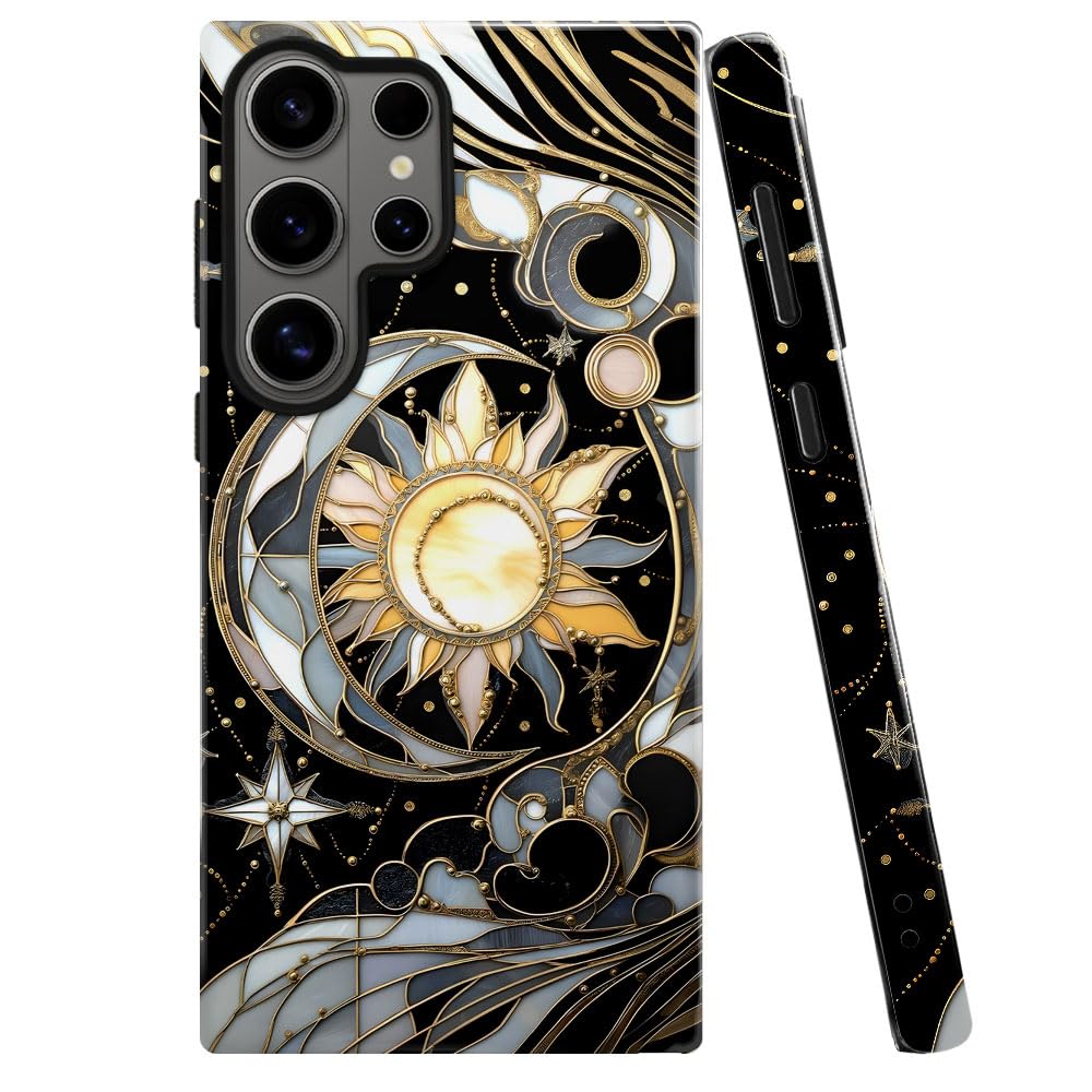 Case For Samsung Galaxy S26 Ultra,Celestial Stained Glass Moon Phone Case Military-Grade Drop Protection Cover For Women Girl -