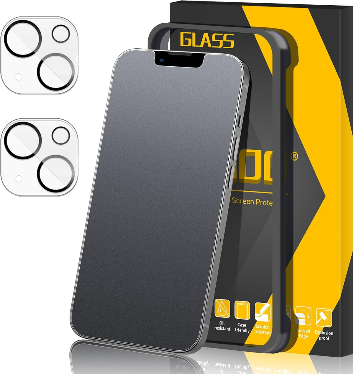 [2+2 Pack] Matte Glass Screen Protector for iPhone 13 + Camera Lens Protector, Anti-Glare, 9H Tempered Glass