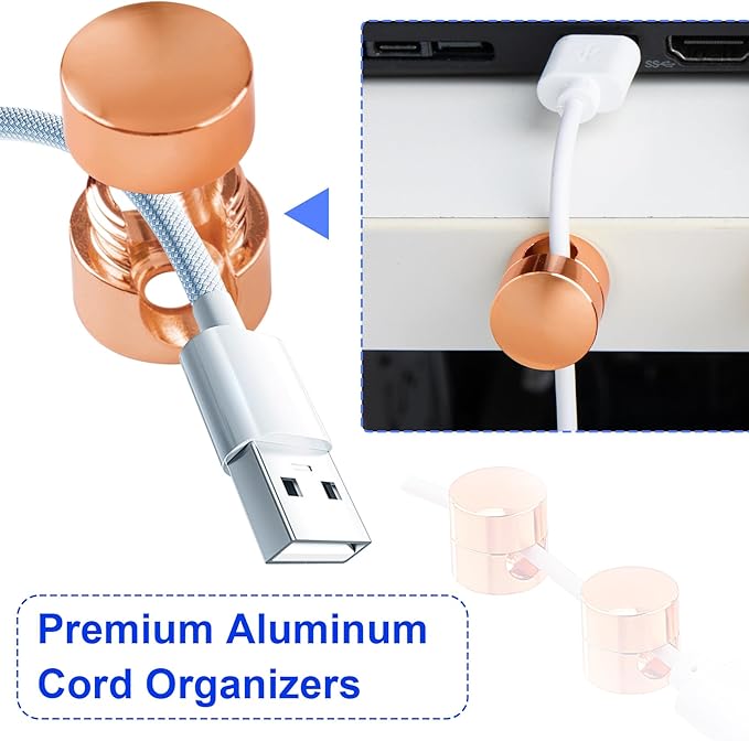 SmallCat 3 Sets Charger Holders for Cords, Rose Gold Cord Holders