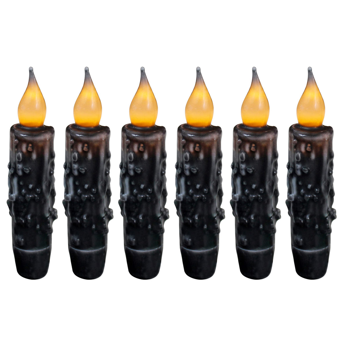 CVHOMEDECO. Real Wax Hand Dipped Battery Operated LED Timer Taper Candles Rustic Primitive Flameless Lights Décor, 4-3/4 Inch, Matt Black, 6 PCS in a