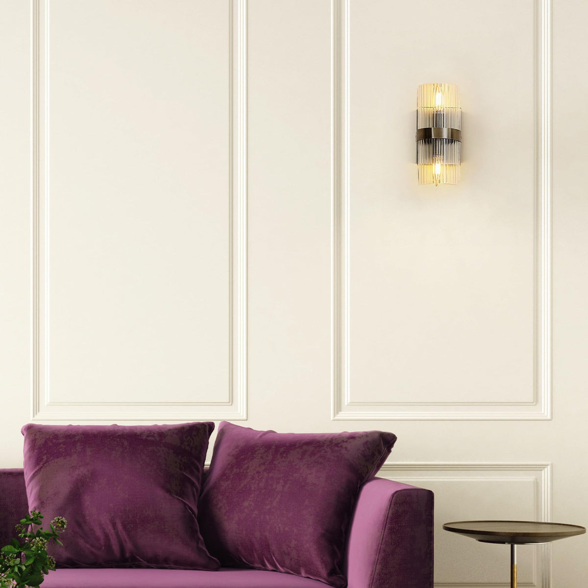 Globe Electric 65000046 2-Light Wall Sconce, Matte Brass, Ribbed Glass Shade, E12 Base Sockets, Wall-Lamp Dimmable, Lights for Bedroom, Kitchen
