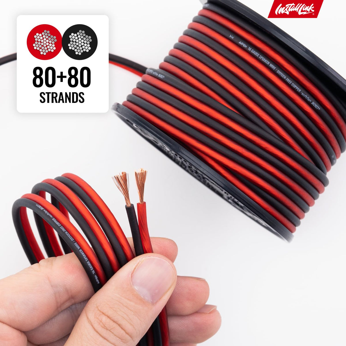 16 Gauge Pure Copper Speaker Wire (OFC) by Install Link, 30 Feet for Car or Home Theater