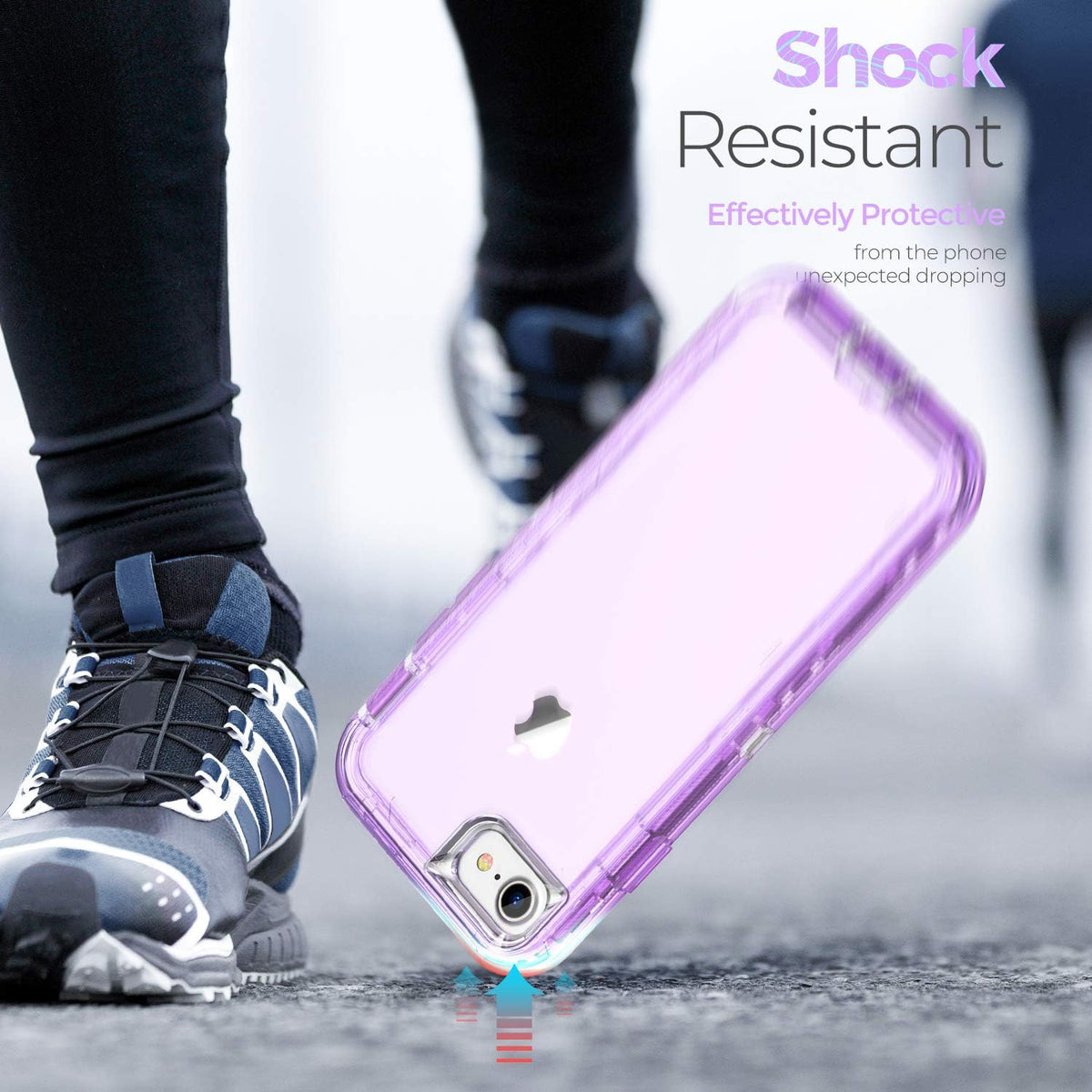 ORIbox iPhone 7/8/SE 2022 Case, Crystal Purple, Heavy Duty Shockproof Clear Case with Camera Protector