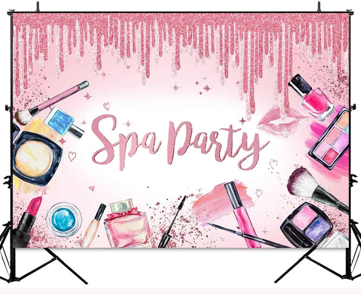 Spa Party Backdrop for Girls, Sweet Pink Princess Makeup Birthday Photography Background Banner for Women Spa Day