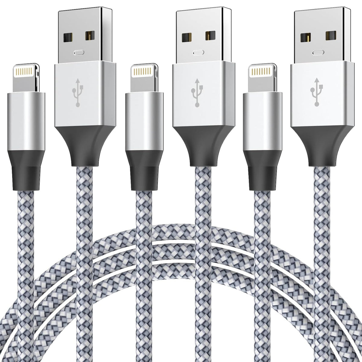 Durable 6ft iPhone Charger Cord 3Pack [Apple MFi Certified] Fast Charging Lightning Cable Compatible with iPhone