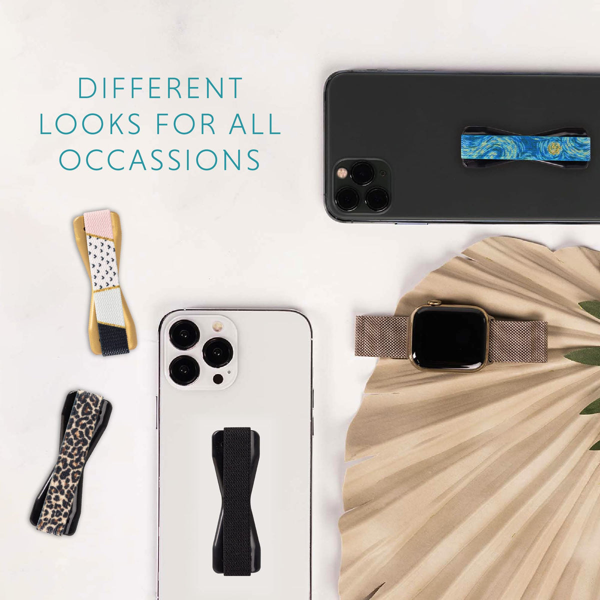 LOVEHANDLE Universal Grip for Most Smartphones, Mini Tablets and Cases, Black Elastic Strap with Black Base, Pack of 2, LH-01-2PackBlack