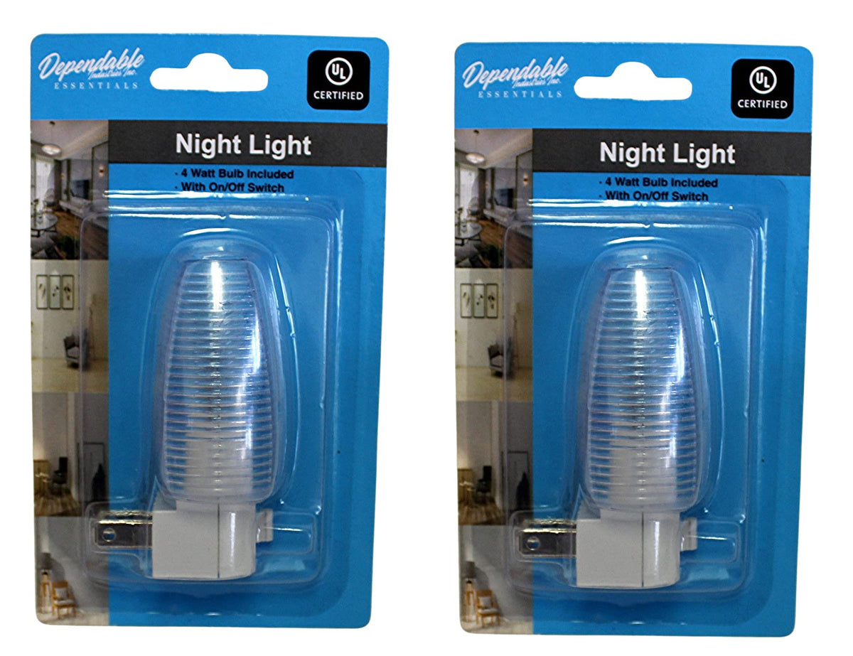Set of 2 Night Light On/Off Switch UL Certified White Base Clear See Thru Top Suitable for Bathroom, Bedroom, Hallway (Traditional)