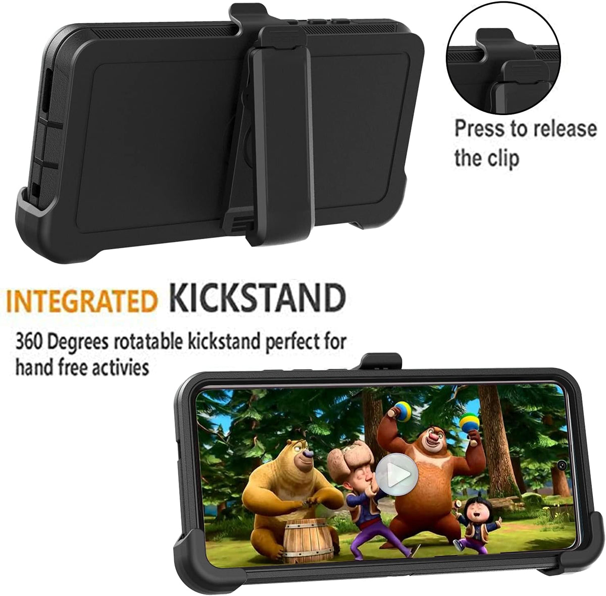 Heavy Duty Case for Samsung Galaxy A12, Shockproof, Dropproof, Dust-Proof with Clip (Black)