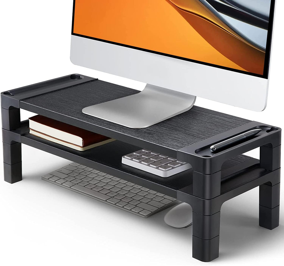 HUANUO Monitor Stand Computer Riser, Monitor Stand for Desk with Adjustable Height and 2 Platforms, Ergonomic Computer Riser, Monitor Riser for Laptops and Monitors, HNMS04