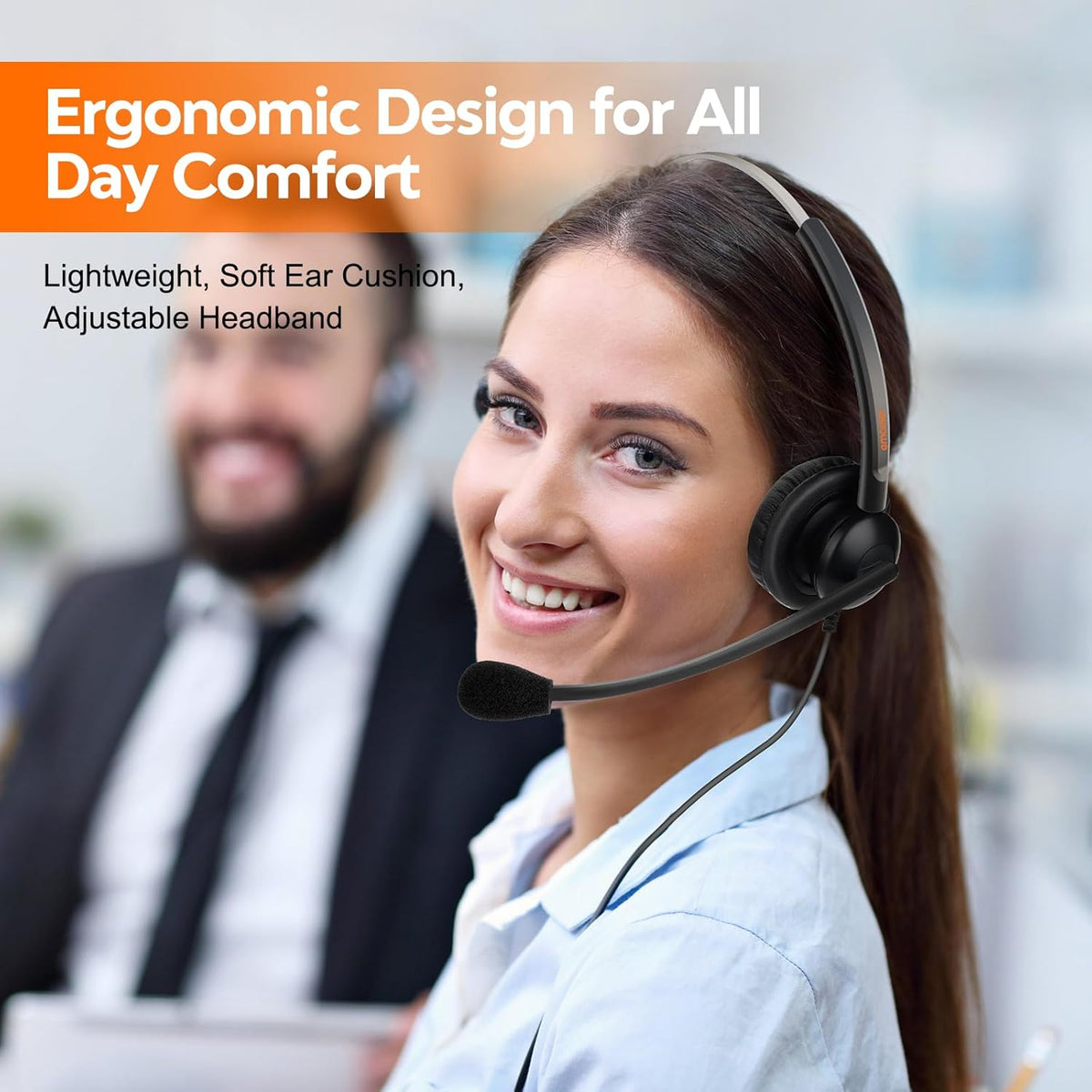 Lightweight Wired RJ9 Telephone Headphone Call Center Headset, Compatible with Yealink & Grandstream Phones