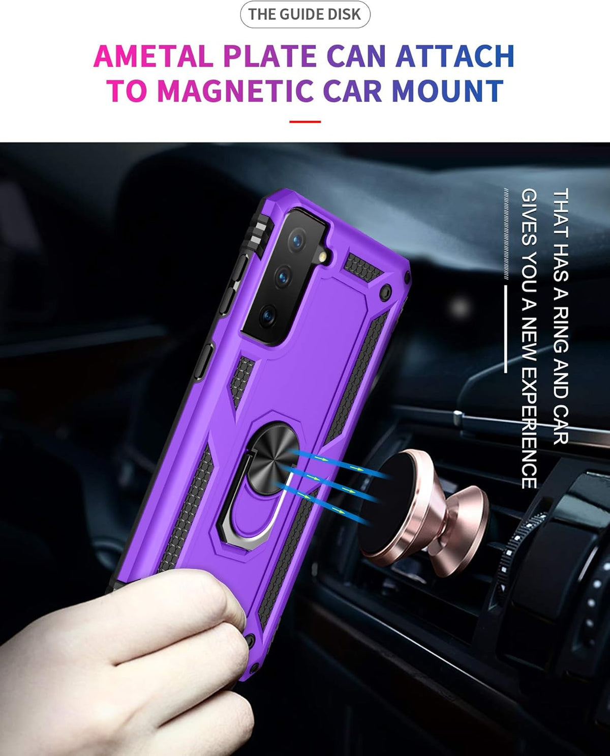 Androgate Military-Grade Metal Ring Holder Kickstand Case for Samsung Galaxy S21 Plus 5G with HD Screen Protectors