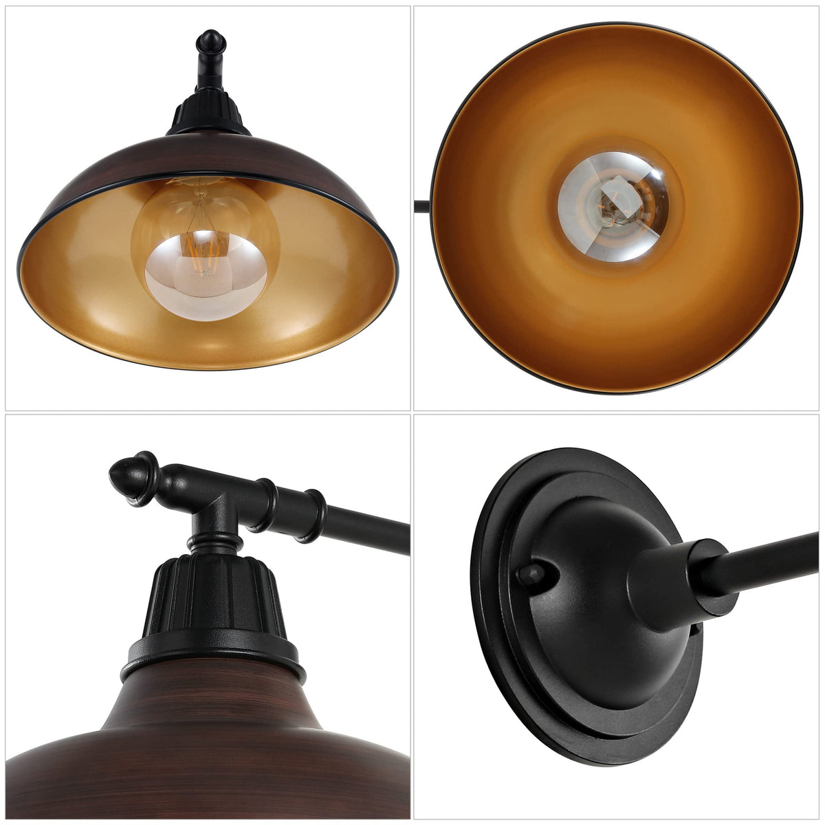 JONATHAN Y 12.25" 1-Light Wood Finish/Copper Industrial Farmhouse Outdoor Sconce, Iron Wall Light with LED Bulb, Metal Bowl Shade, Vintage Porch Lamp