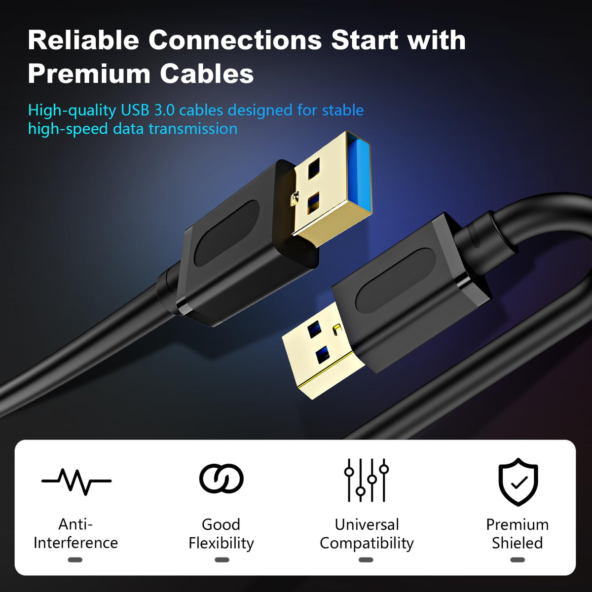 Jelly Tang USB 3.0 Male to Male Cable 1.5Ft,USB to USB Cable with Gold-Plated Connector for Hard Drive Enclosures, DVD Player, Laptop Cooler