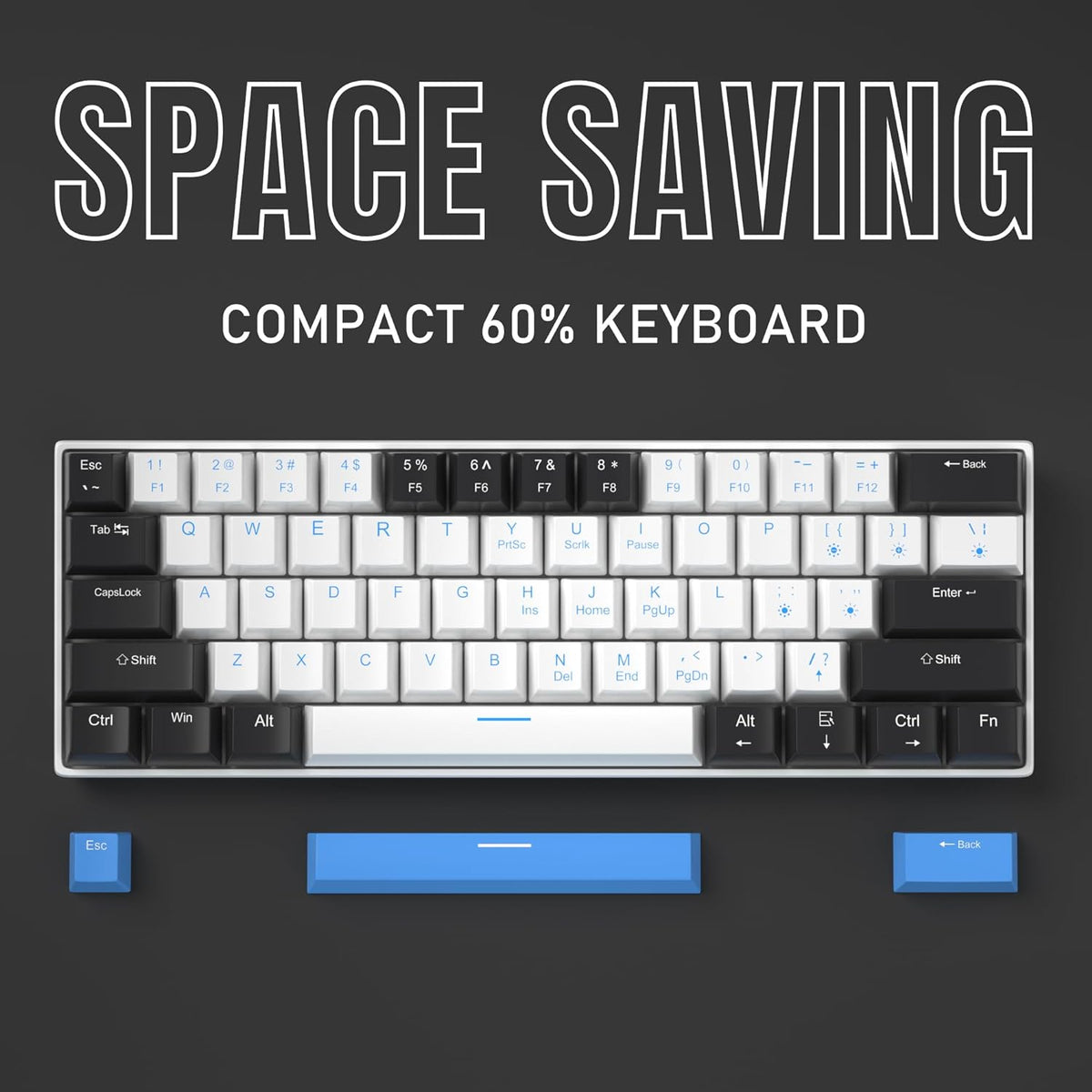 60% Mechanical Gaming Keyboard,Mixed Color Keycaps Gaming Keyboard with Brown Switches, Detachable Type-C Cable Mini Keyboard with Blue LED Light for PC/Laptop