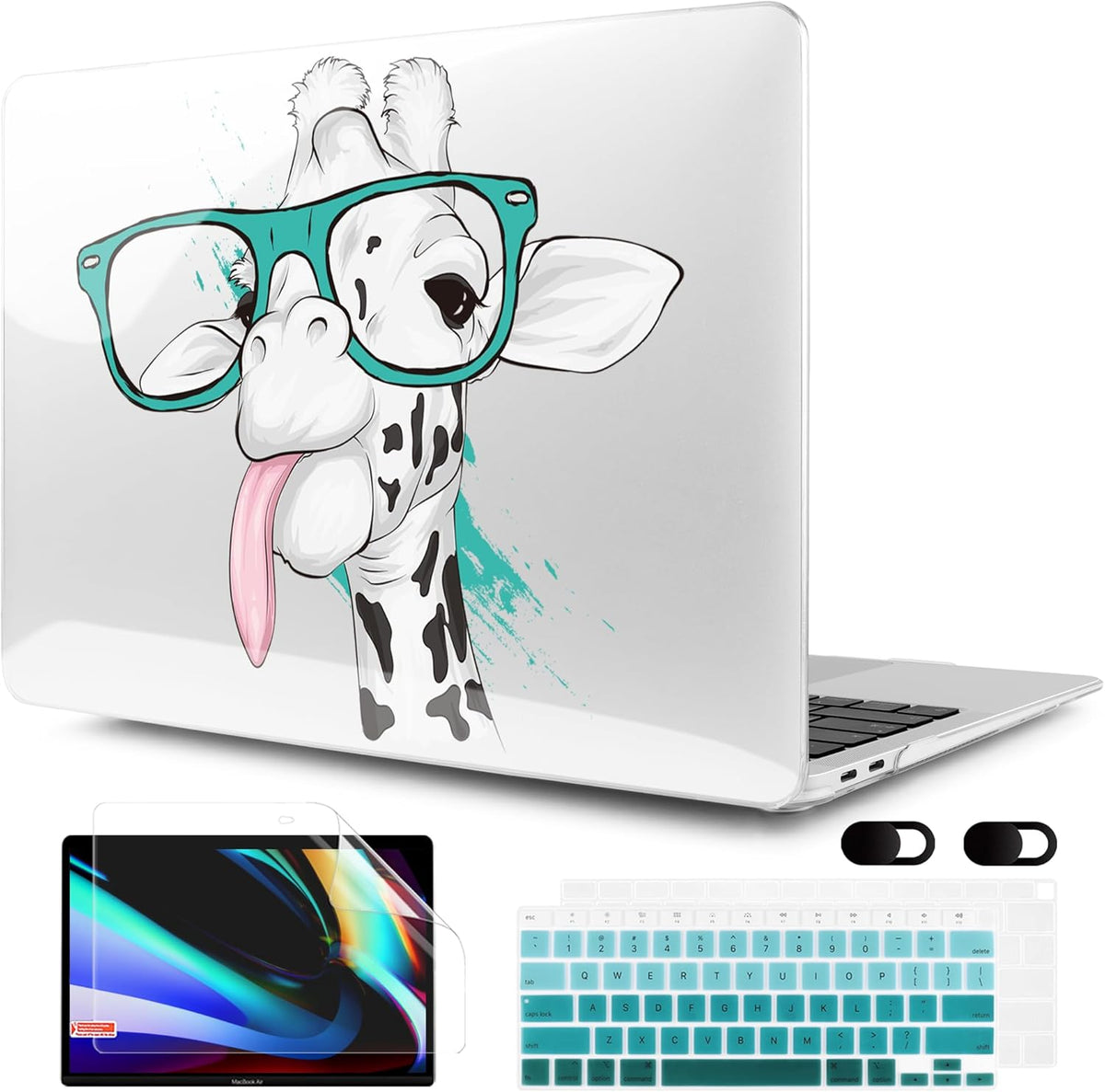 MEEgoodo for MacBook Air 13 inch Case 2021 2020 2019 2018 Released A2337 M1 A2179 A1932 with Touch ID, Plastic Hard Shell & Keyboard Cover Compatible with MacBook Air Case 13.3, Funny Giraffe