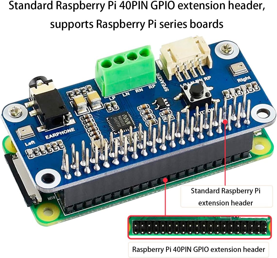 WM8960 Hi-Fi Sound Card HAT for Raspberry Pi 4B/3B+/3B/2B/B+/A+/Zero, Stereo CODEC Play/Record