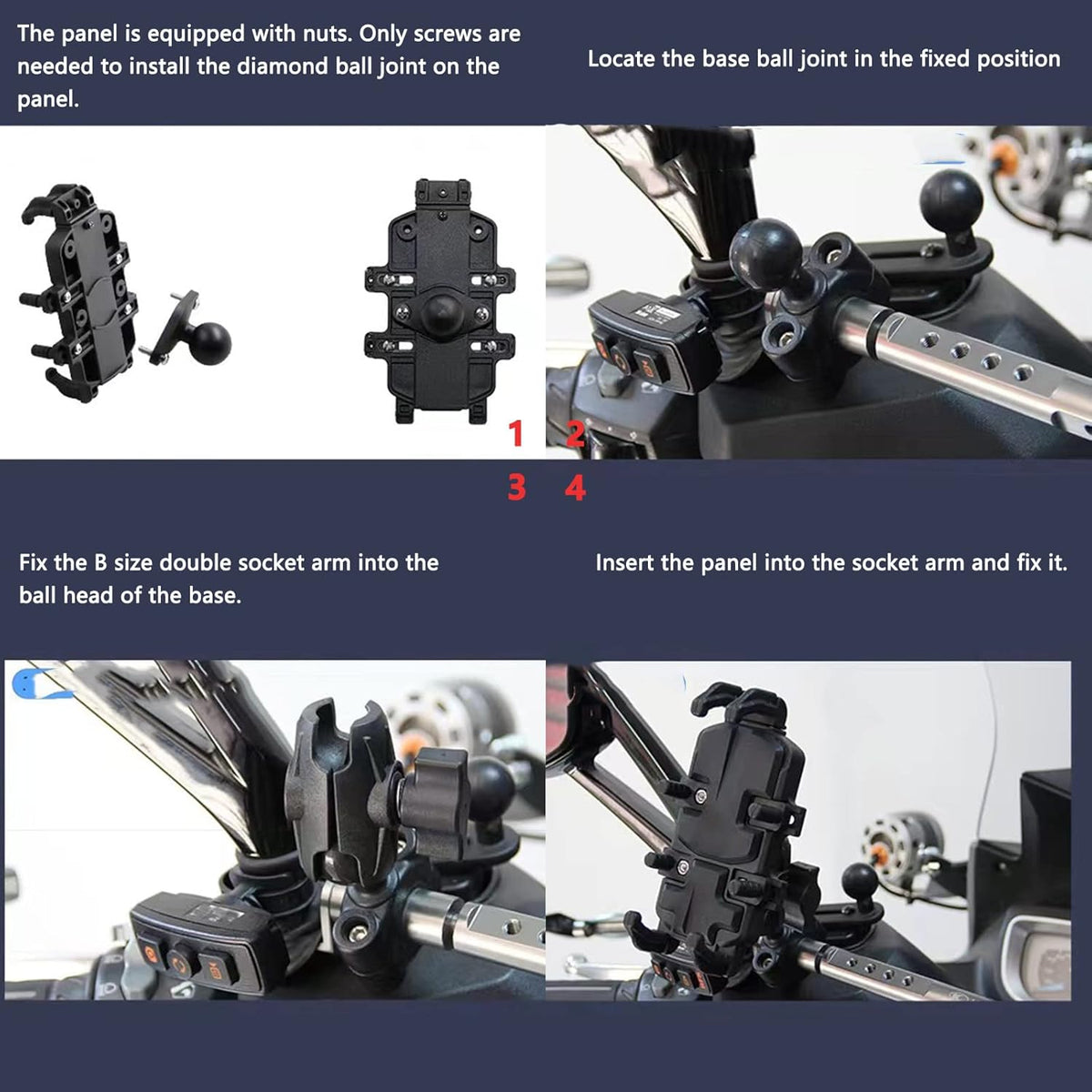 Mounts Phone Mount with Handlebar U-Bolt Base for Motorcycle, Bike, ATV/UTV