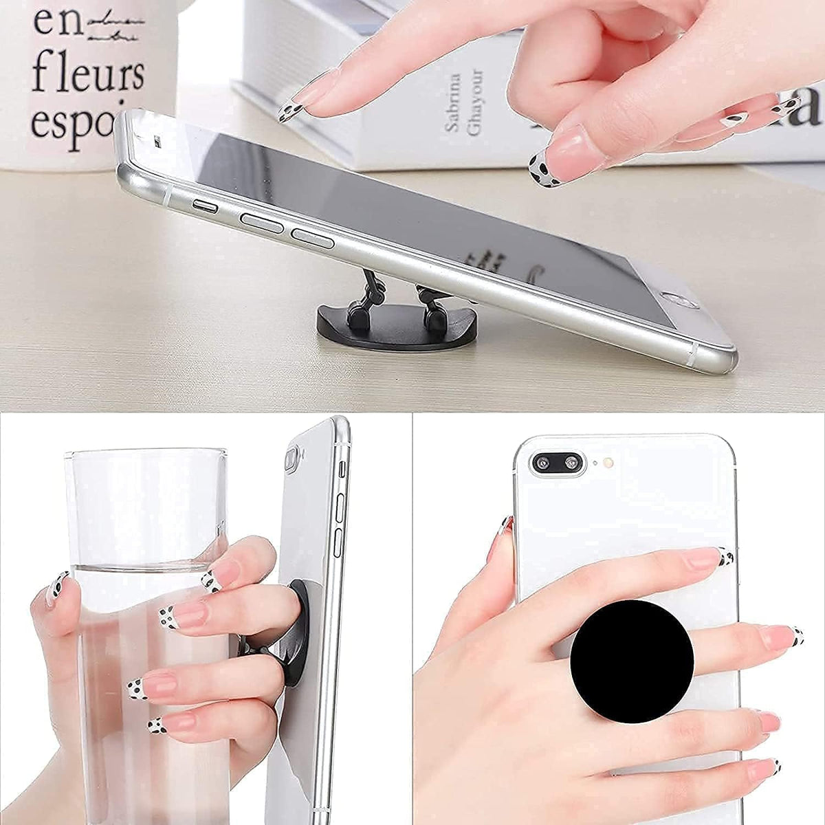 Multi-Function Cell Phone Stand, Pink White Daisy Flower Floral Expanding Grip for Smartphones and Tablets (4 Pack),