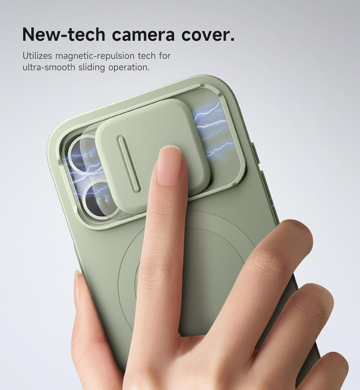 SURITCH for iPhone 15 Pro Case with Magnetic Camera Slide Cover and Adjustable Kickstand, Compatible with MagSafe, Shockproof Bumper Case Slim Protective Cover 6.1 Inch, Green