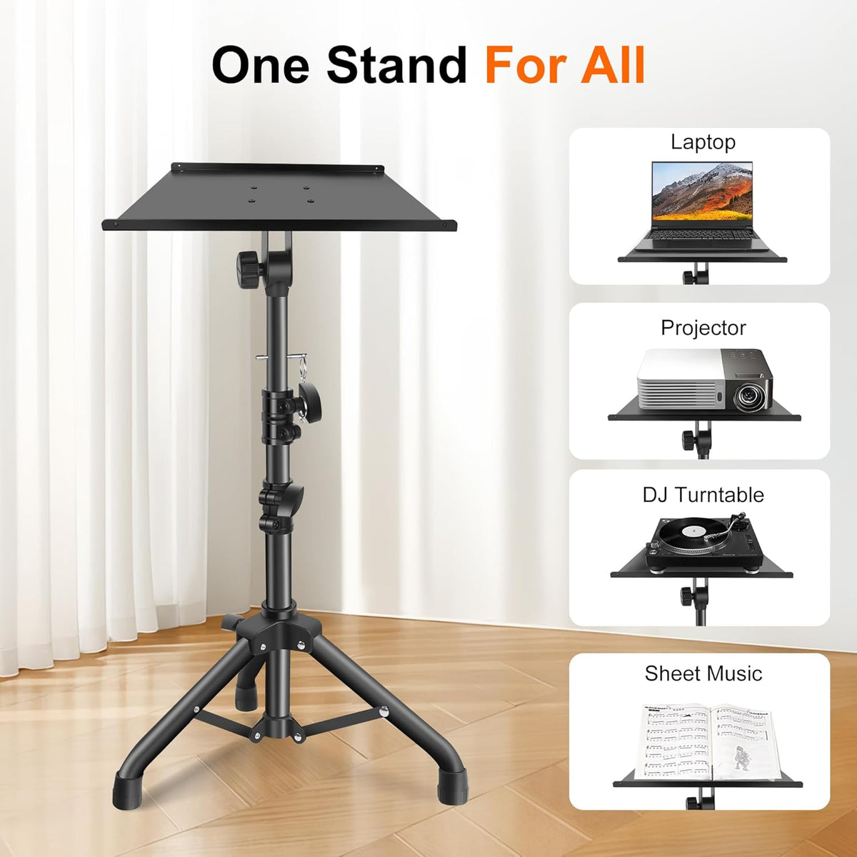 Projector Stand,Projector Laptop Stand Tripod Laptop Tripod Stand Height 24.4" To 46" Laptop Floor Stand For Dj Equipment, Outdoor Movies, Office, Home, Stage Or Studio (Black)