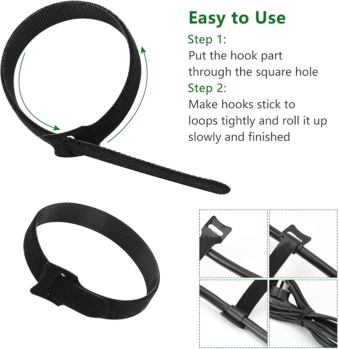 OneLeaf 60 Pcs Reusable Fastening Cable Ties with Hook and Loop, Multi-Purpose Cable Straps Wire Ties Cable Management, Adjustable Cord organizer Ties for Computer/TV/Electronics, 3 Sizes and 5 Colors