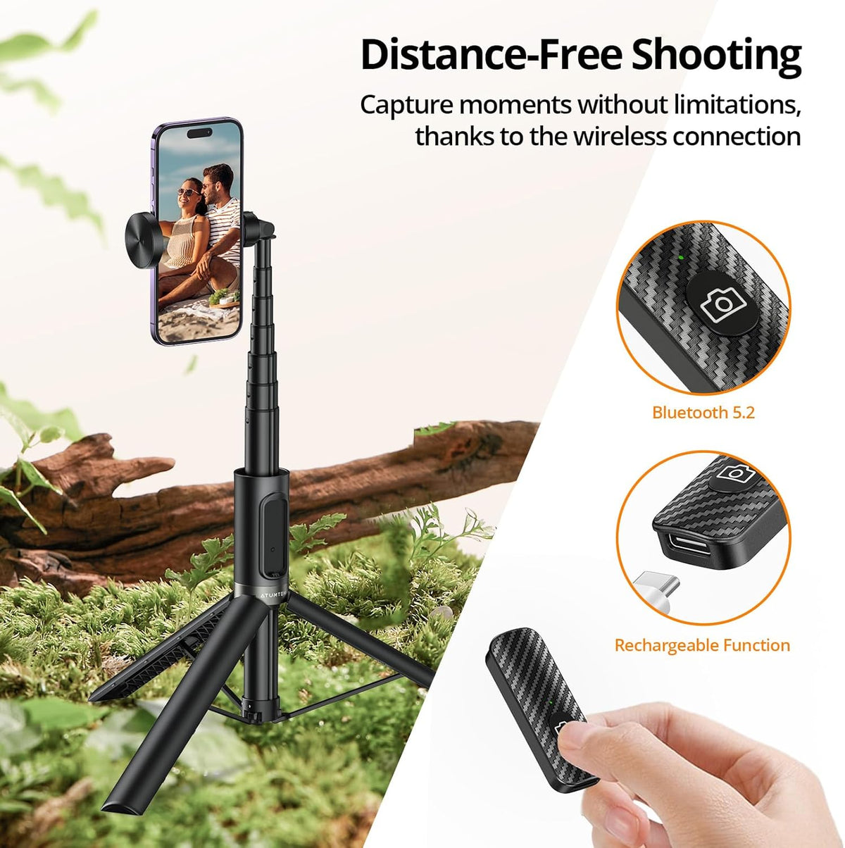 ATUMTEK 55" Selfie Stick Tripod, Extendable Aluminum Phone Tripod with Bluetooth Remote for iPhone, Samsung, Google, LG