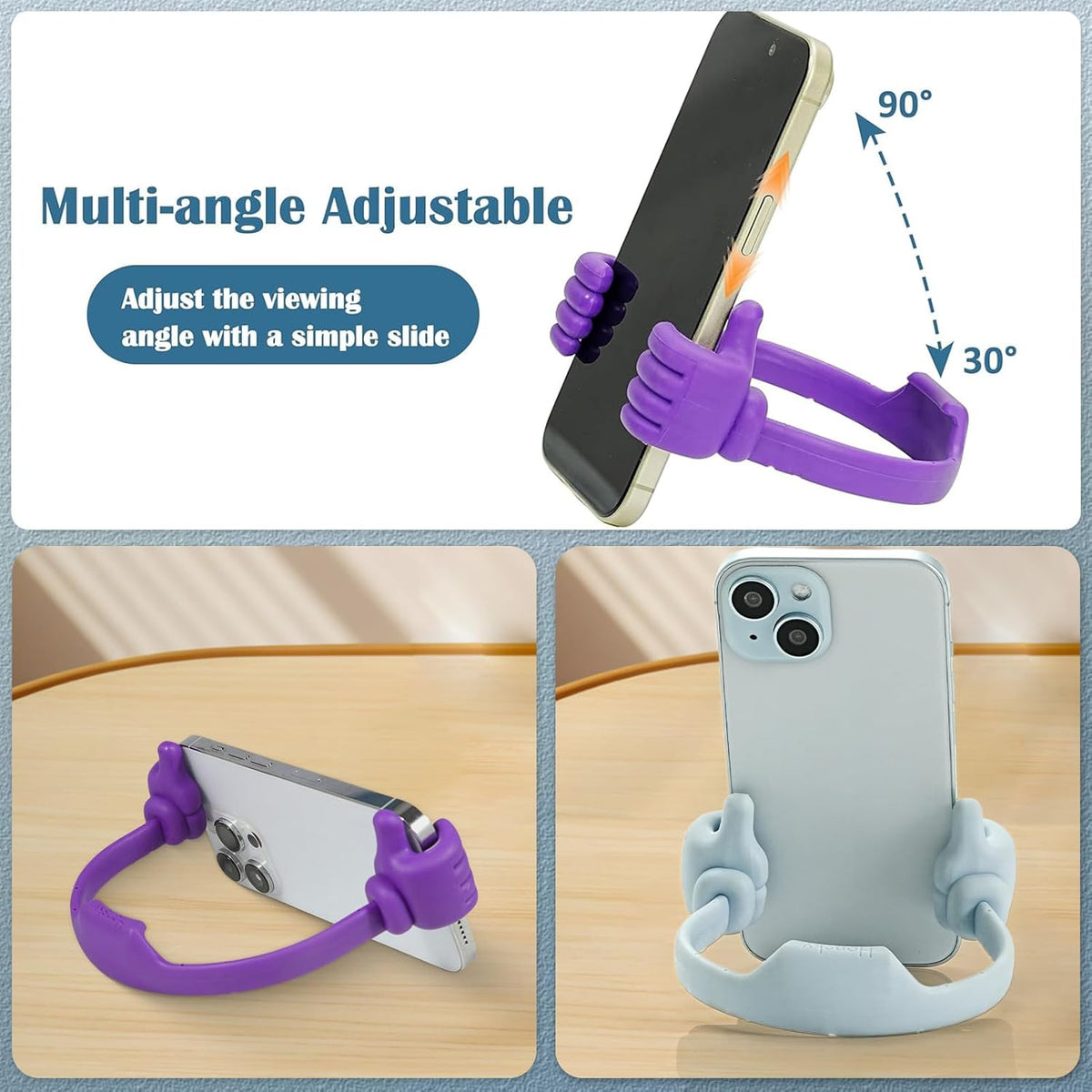 Honsky Cell Phone Stand Holder 2-Pack,Thumbs Up Lazy Phone Stand,Universal Adjustable Flexible Dock for All Phones & Tablets,Cute Stocking Stuffer Gift for Teen Girls,Flag Blue/Pink