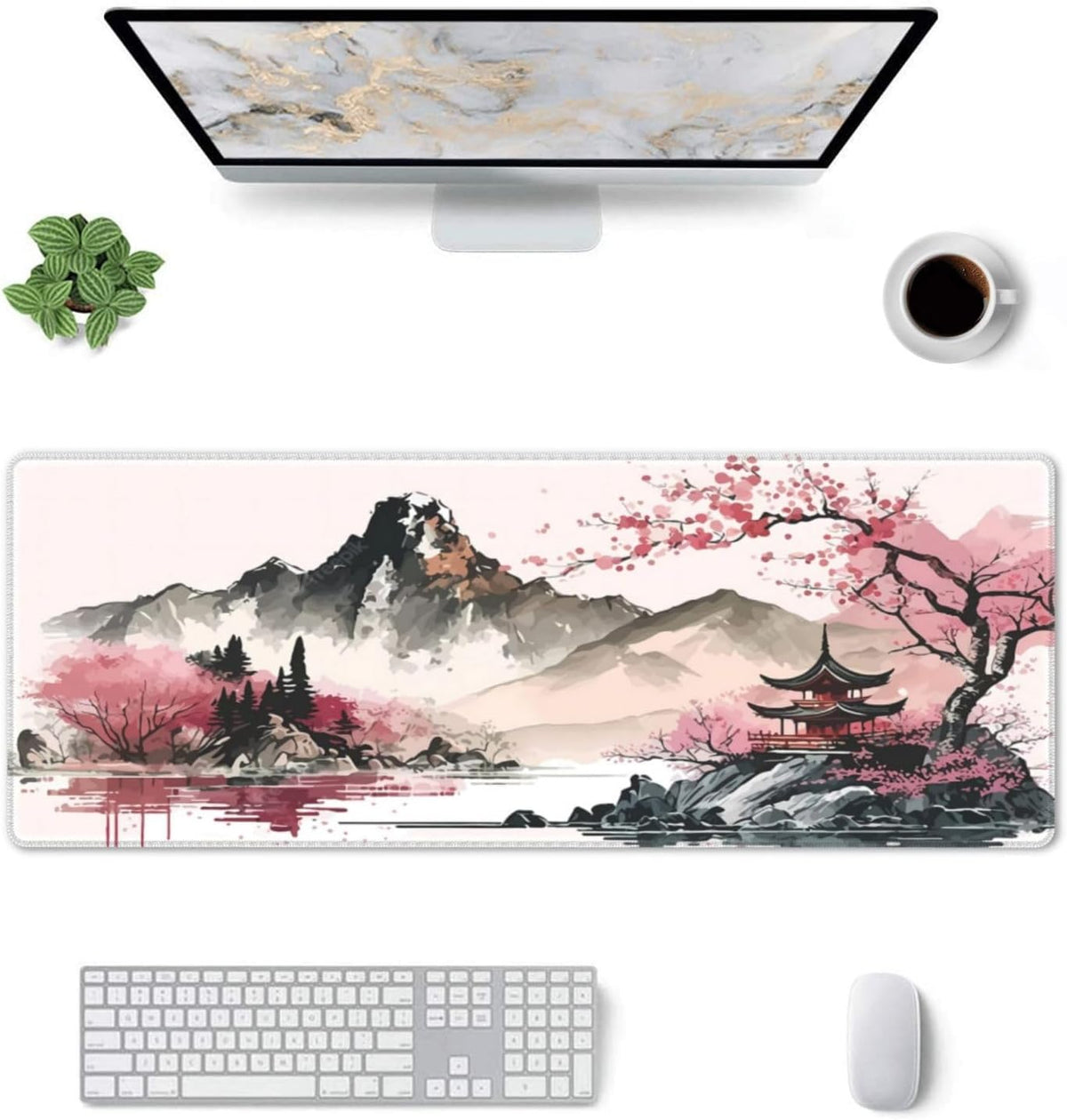Watercolor Japanese Large Gaming Mouse Pad,Mouse Pad Gaming 31.5 x 11.8 in Mouse Mat Desk Pad,Large Desk Mat,Extended Keyboard Mousepad with Non-Slip Base and Stitched Edge for Desk Home Office