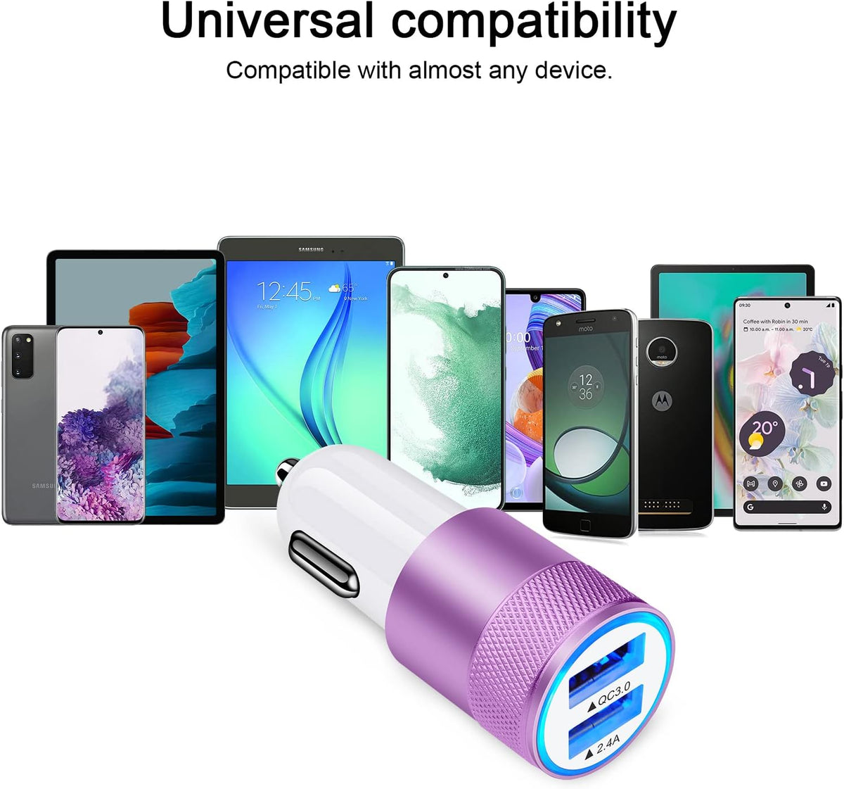 [5.4A/30W] Fast Car Charger Type C 6ft Cable - Compatible with Samsung Galaxy S24, S23, S22 5G, Note 20 Ultra
