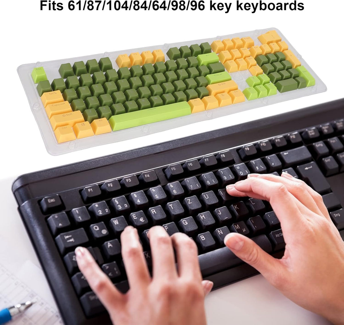 107 Keys Keycaps, Three Color Translucent Characters Arc Layout Mechanical Keyboard Ergonomic Keycaps (Dark Green)