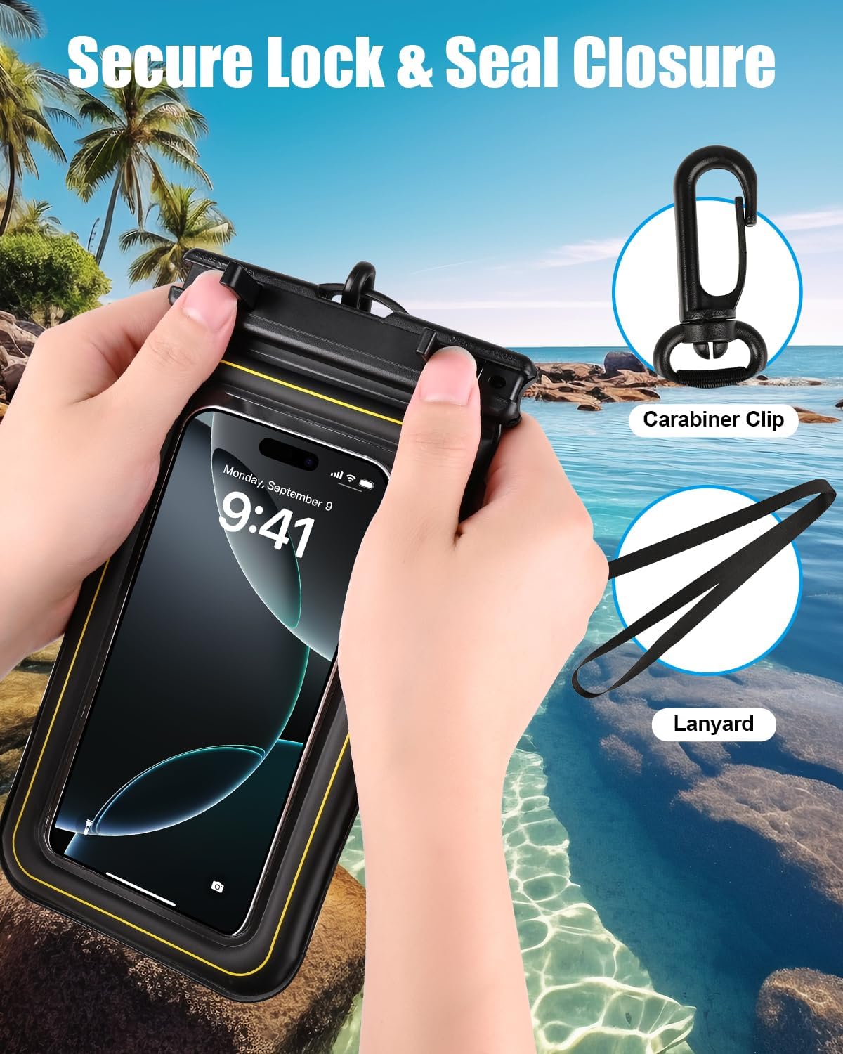 Waterproof Phone Pouch 2 Pack, IP68 Floating Waterproof Phone Case, Up to 8.3" Dry Bag for iPhone 16 15 14 13 Pro Max Samsung S25 Ultra S24 S23, Kayak/Beach/Cruise Travel Essentials Black