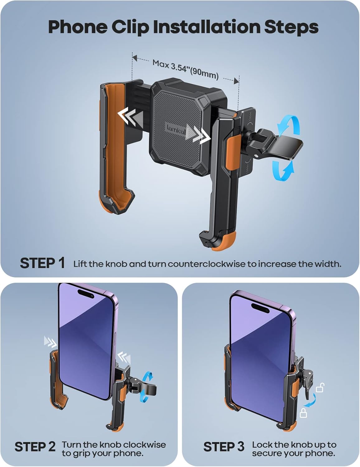 Lamicall Motorcycle Phone Mount Holder - [Camera Friendly] [1s Lock] Bike Phone Holder Handlebar Clamp, Bicycle Scooter Phone Clip, for iPhone 16 Pro Max, 15 14 13, Galaxy, 4.7-7" Phones, Orange