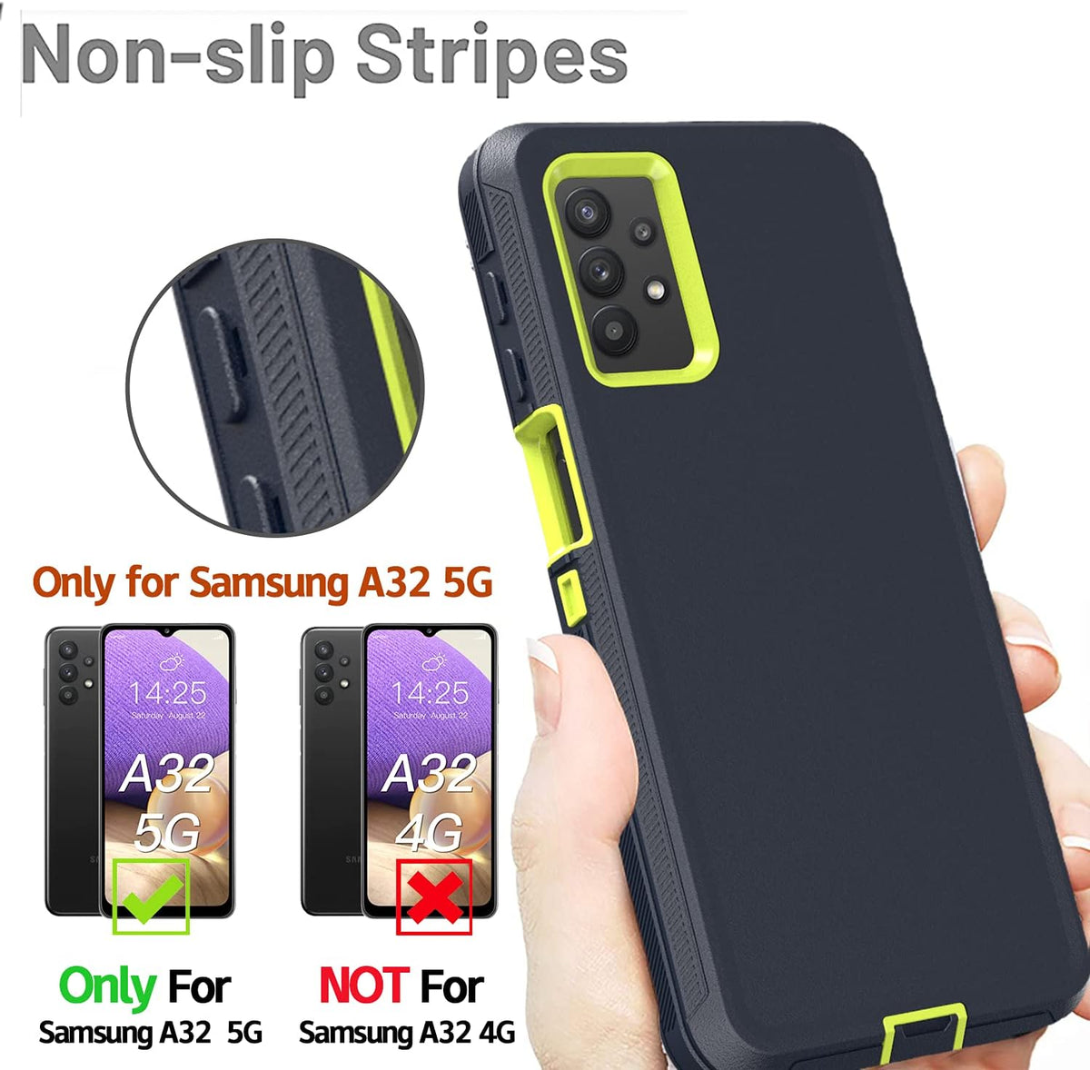 muitq Heavy Duty Case for Galaxy A32 5G, Not Fit 4G, Shockproof, Dropproof, Dust-Proof with Clip (Blue-Green)