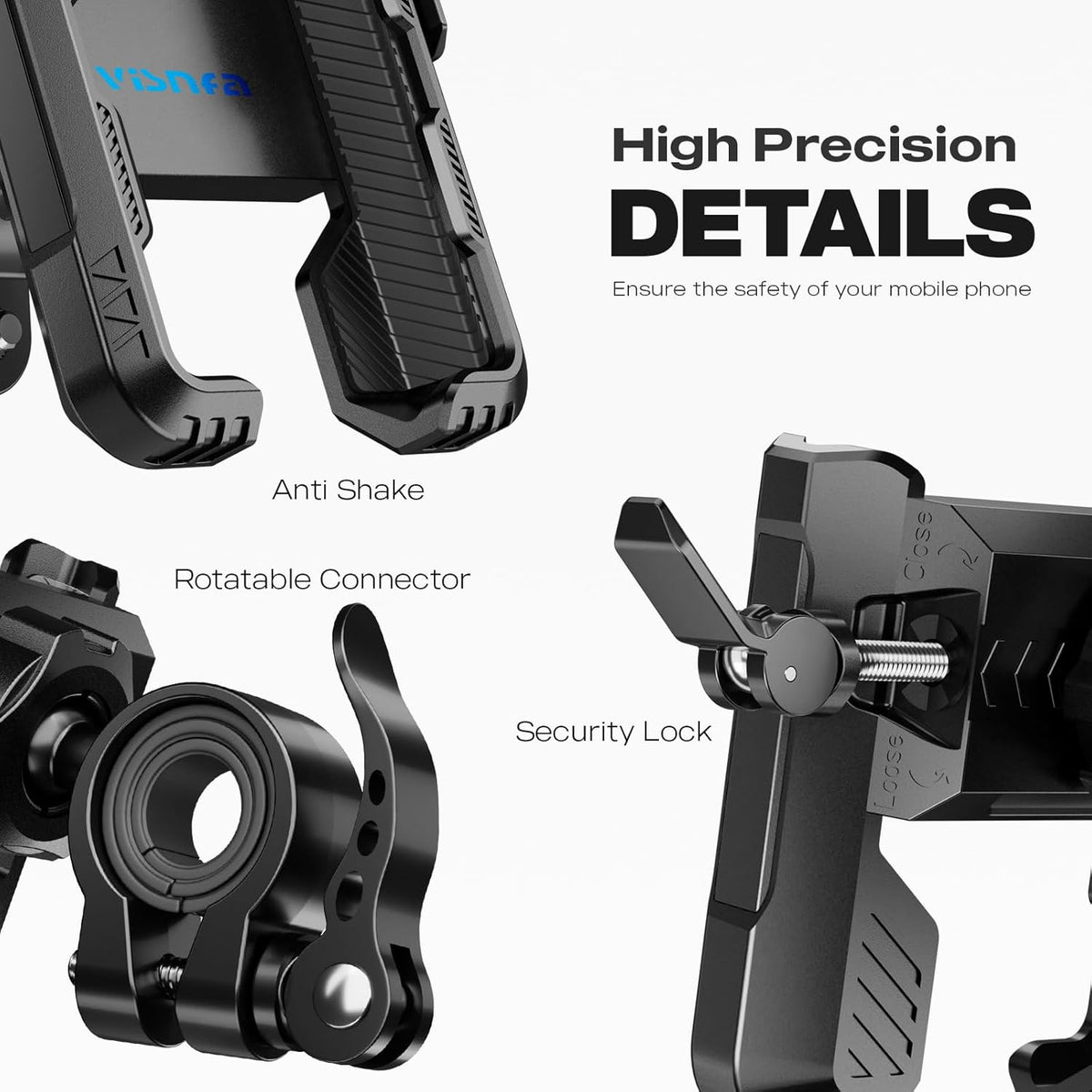New Upgraded Bike Phone Mount Holder Two Connectors Quickly Lock and Release,360°Rotatable Bicycle Motorcycle Scooter Accessories Handlebar Phone Clip for 4.0"-7.0" Smartphone (Black)