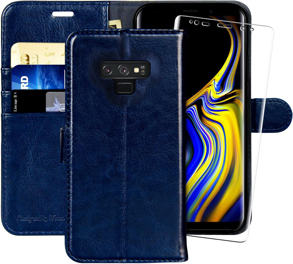 MONASAY Galaxy Note 9 Wallet Case, 6.4 inch, [Screen Protector Included][RFID Blocking] Flip Folio Leather Cover with
