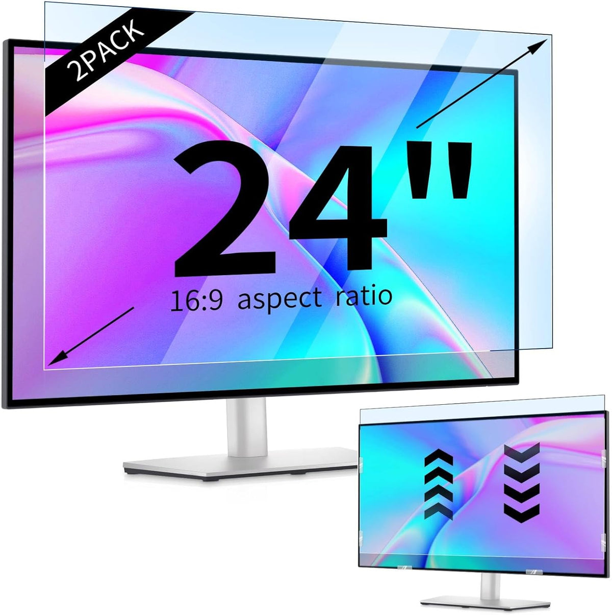 IPROKKO 【2 Pack】 24 inch Anti-Blue Light monitor Screen Protector for 16:9 Widescreen,Removable Anti Glare Blue Light Blocking Screen Filter，LED PC Anti-UV Eye Protection Filter Film
