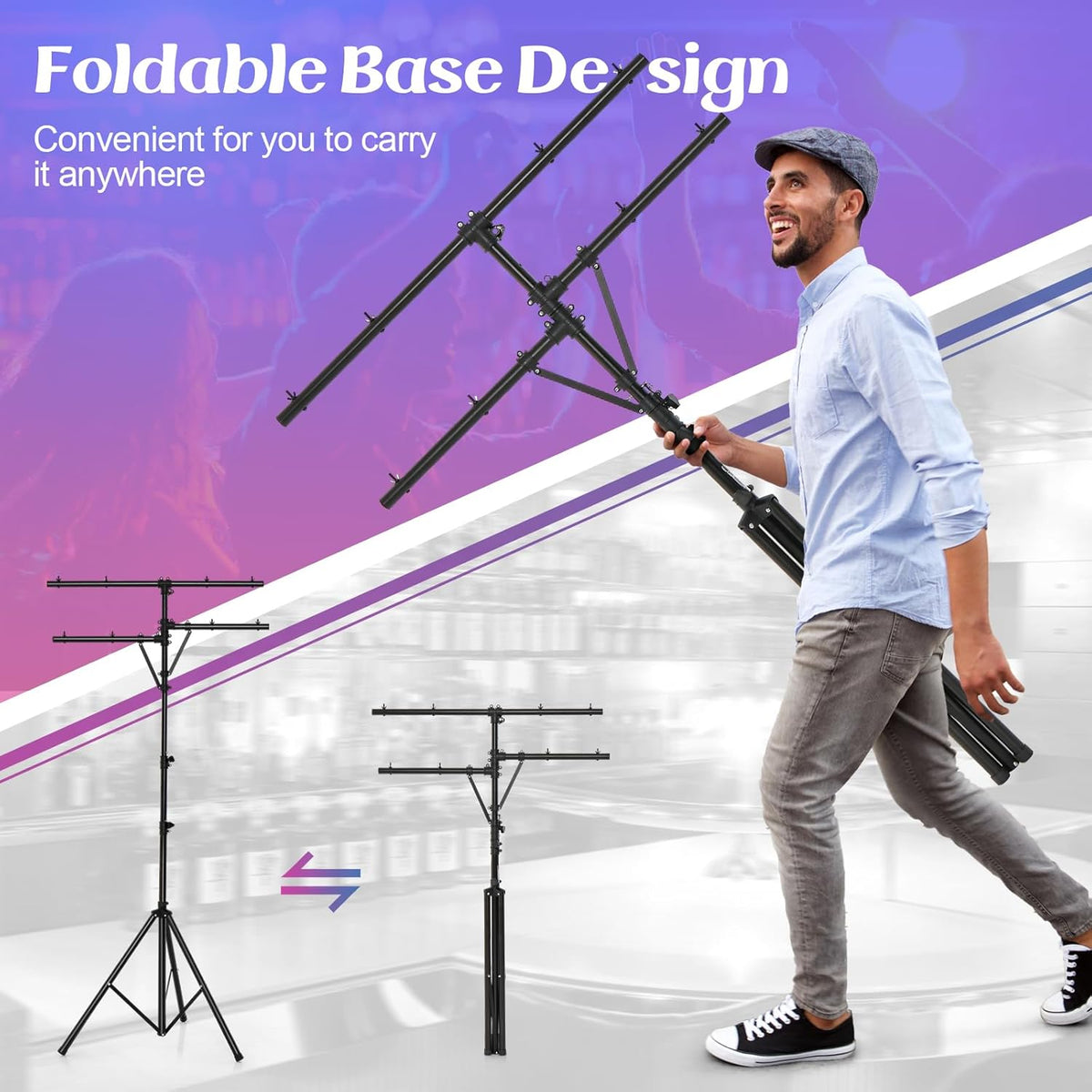 S AFSTAR Pro Audio Tripod, Multi Arm Tripod w/ 6.1-11.5 FT Adjustable Height, Portable T Bar Lighting Stand w/ 100 LBS Capacity, DJ Lighting Stand Suitable for Stage Bar Banquet Party