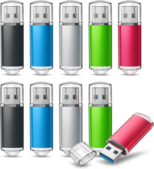 TOPESEL 16GB 10Pack 3.0 USB Flash Drive High Speed 16gb Thumb Drive Memory Stick Jump Drive 16G USB Drive Zip Drive for PC laptops, tablets, TVs, car audio(5 Mixed Colors: Black Blue Green Red Silver)